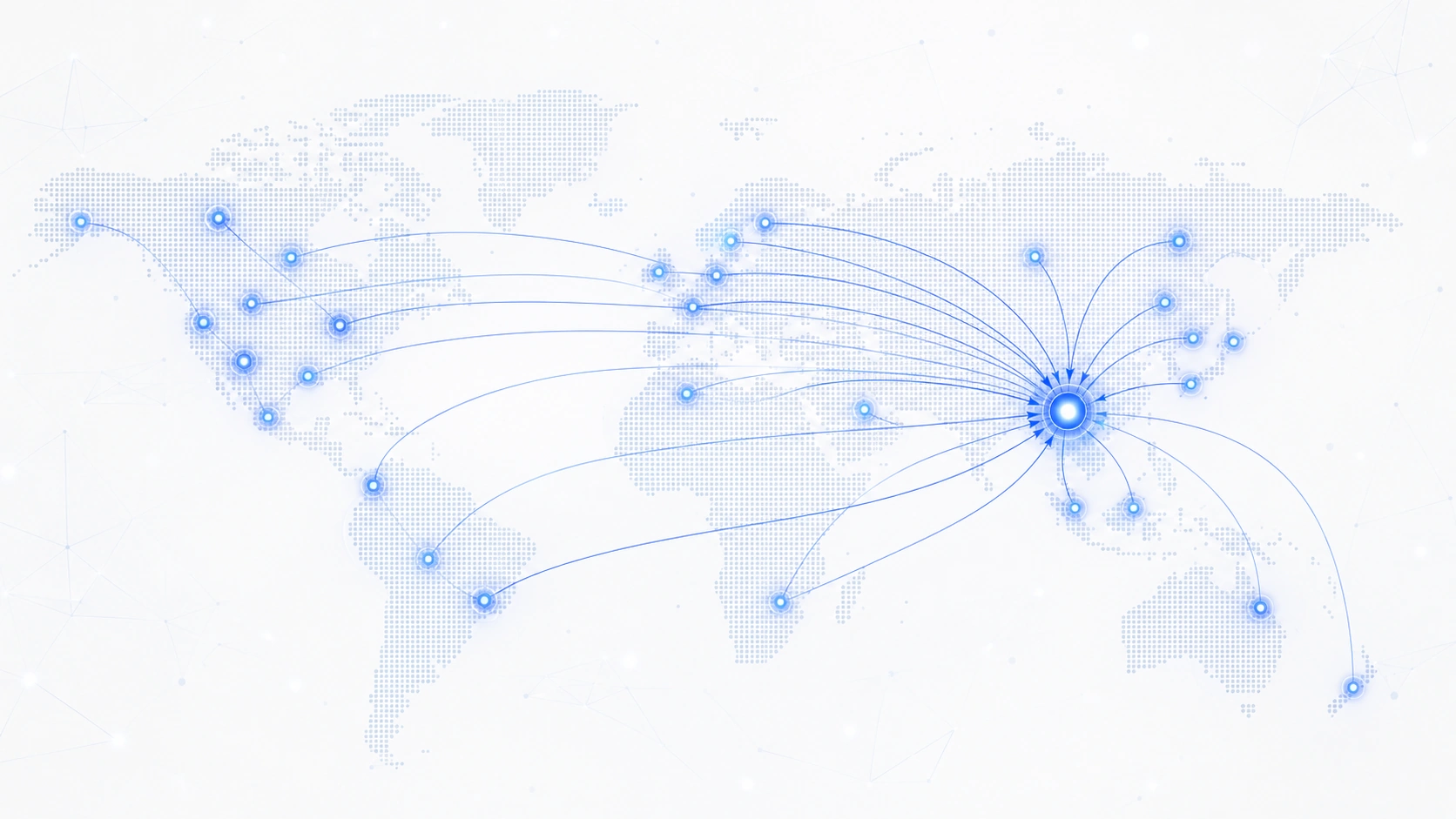 World map showing geo-diverse residential proxy egress points across multiple countries feeding a balanced AI training dataset